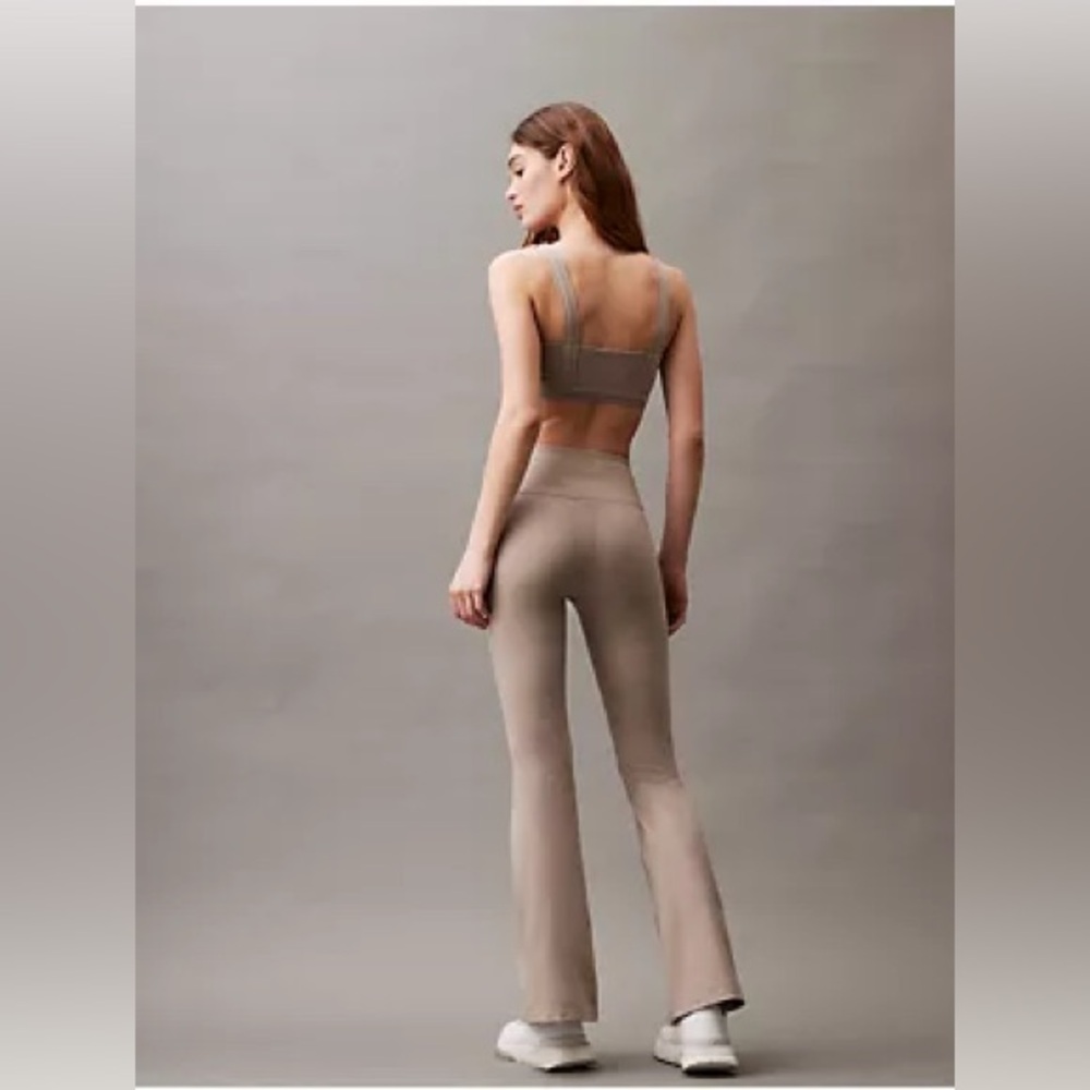 Calvin Klein Performance Embrace High Waist Flared Pants with Slits Moonrock - Picture 3 of 10
